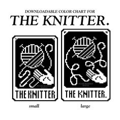 the knitting pattern for the knitter is shown in black and white, with an image of