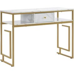 a white and gold desk with drawers