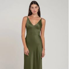 Jenny Yoo Dress Size 2. I Am 5’4 And Wore It Easily With 4 Inch Heels Elegant Olive Evening Dress, Elegant Olive Formal Dress, Elegant Green Bias-cut Dress, Elegant Green Bias Cut Dress, Elegant Olive Dress For Formal Occasions, Elegant Green Bias Cut Midi Dress, Green Bias Cut Dress For Date Night, Green Bias Cut Formal Dress, Classic Silk V-neck Dress