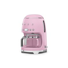 a pink coffee maker on a white background