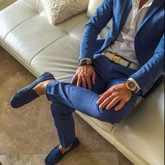 @elporto Suit Blue, Smart Casual Men, Blue Belt, Men Suit, Gentleman Style, Blue Pants, Patek Philippe, Suit Fashion