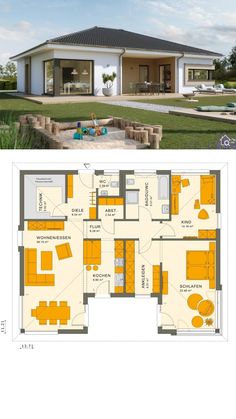 the floor plan for a house with two rooms and an open living area in it