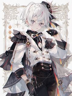 an anime character with white hair and black clothes