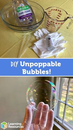 someone is holding up bubbles in front of a window with the words diy unpoppable bubbles on it