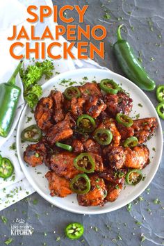 spicy jalapeno chicken on a white plate