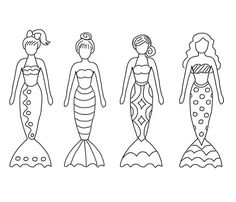 four different types of mermaid dolls