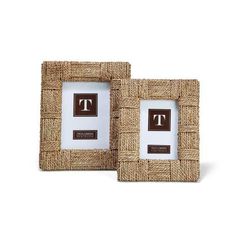 two frames with the letters t and t on them are made out of woven material