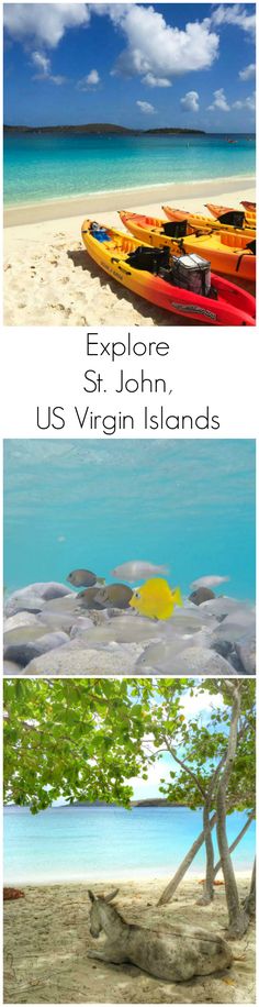 two different pictures with the words explore st john's virgin islands and an image of boats