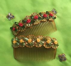 HEADGEAR - Gota & More - via WedMeGood Hindu Jewelry, Flowers Jewellery, Flower Jewelry Designs, Wedding Flower Jewelry, Diy Lace Ribbon Flowers, Craft Flowers, Gotta Patti, Culture Fashion, Silk Thread Jewelry