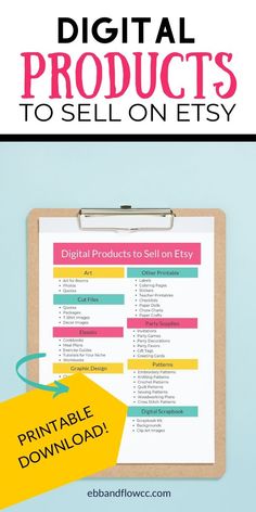 a clipboard with the words digital products to sell on etsy