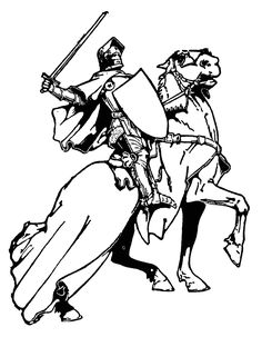 a black and white drawing of two knights