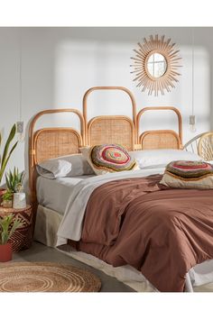 Rattan 3-Panel Queen Headboard 67  | La  Forma | Wood Furniture Bedhead Ideas, Design Ložnic, Rattan Bed, Rattan Headboard, Loft Ideas, Queen Size Headboard, Corner House, Queen Headboard, Table Lamps For Bedroom