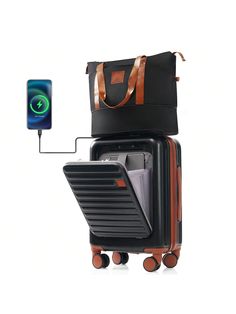 Front Opening 20-Inch Carry-On Luggage With Expandable Travel Bag Set, ABS Hard Shell Two-Piece Suitcase Set With USB Port , Cup Holder Black    ABS     Luggage & Travel Gear, size features are:Bust: ,Length: ,Sleeve Length: Large Capacity Rectangular Travel Case, Multifunctional Portable Rectangular Luggage, Multifunctional Rectangular Portable Luggage, Functional Brown Travel Cases, Portable Rectangular Travel Accessories, Functional Brown Travel Accessories With Luggage Sleeve, Rectangular Packable Luggage For Daily Use, Packable Rectangular Luggage For Daily Use, Multifunctional Luggage With Sleeve For Trips