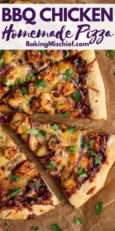 the bbq chicken homemade pizza is cut into slices