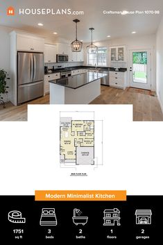 an open floor plan for a modern minimalist kitchen