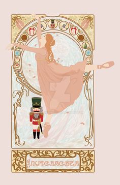 the nutcracker is standing in front of an image of a woman with her arms outstretched