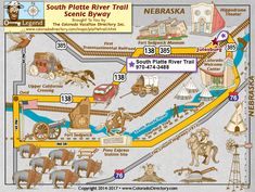 a map of the south platte river trail and scenic byway, with horse drawn carriages