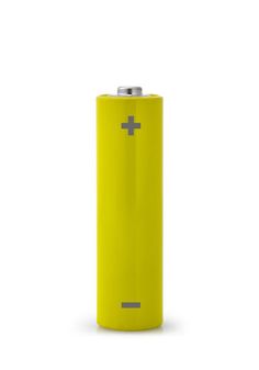 a yellow battery with a cross on it