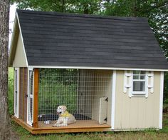 a dog house with a dog in it