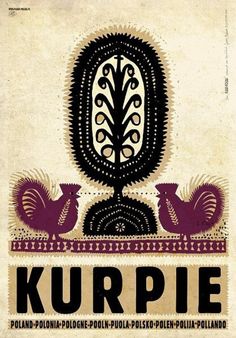 an advertisement for kurpie with roosters on it