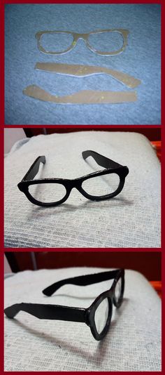 three pictures of glasses with fake frames on them