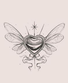 a heart shaped tattoo with wings and a star