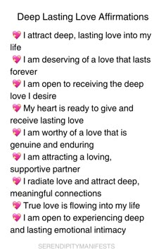 the text on this page says deepening love affirmationss, i attract deepening