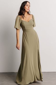 Olive Green Bridesmaid Dresses, Cute Maxi Dress, Baltic Born, Olive Green Dresses, Guest Attire, Green Bridesmaid Dresses, Dress Dusty, Chiffon Material