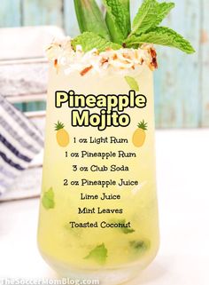 the pineapple mojito cocktail is ready to be eaten