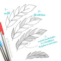 the instructions for how to draw leaves with markers and pencils are shown in this image