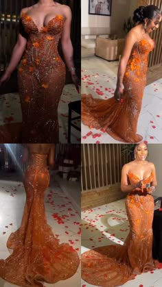 Custom Prom Dress Orange, Orange Prom Dress Aesthetic, Orange Prom Dresses Black Women, Prom Dresses Orange, Burnt Orange Prom Dress, Orange Prom Dress