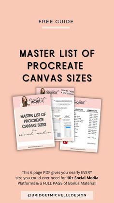 the master list of procreate canvass is shown in three different colors and sizes