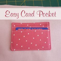 an easy card pocket made out of pink fabric with white polka dots on the bottom