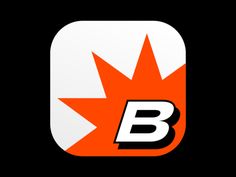 an orange and white b logo on a black background