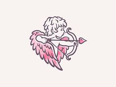 an angel with a bow and arrow is shown in this hand drawn drawing style illustration