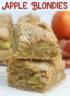 two pieces of apple blondies stacked on top of each other