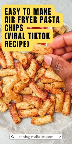 a plate with some fried food on it and the words easy to make air fryer pasta