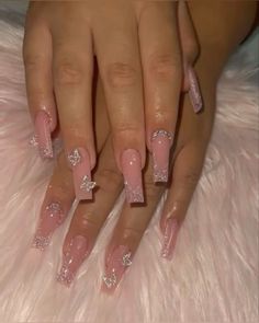 Machiaj Smokey Eyes, Ongles Bling Bling, Quinceanera Nails, Short Square Acrylic Nails, Long Acrylic Nails Coffin, Acrylic Nails Coffin Pink