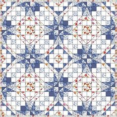 a blue and white quilt with an intricate design