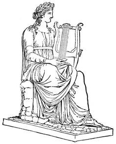 a statue of a woman holding a harp