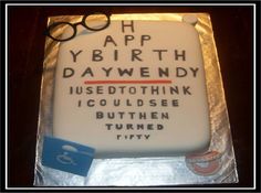 a sheet cake with an eye chart on it