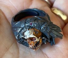 Unique Skull Ring Collectible, Unique Collectible Skull Rings, Unique Hand-cast Skull Ring, Unique Black Skull Ring For Halloween, Unique Hand Cast Black Skull Ring, Unique Handmade Skull Ring, Unique Hand Cast Rings For Halloween, Unique Halloween Collectible Skull Ring, Unique Hand Cast Skull Rings