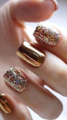 Golden Nail Art, Emerald Nails, Golden Nails, Gold Nail Art, Fall Nail Art Designs, Silver Nail, Her Nails