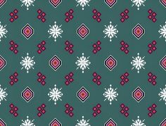 a green background with red and white designs