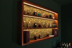 Our bespoke perfume rack offers you a customized solution that meets your customer needs. The shelf consists of a high-quality walnut veneer frame and a back panel that is covered with a stylish fabric. The fabric is additionally padded to ensure a luxurious look and feel. You have the freedom to choose from a variety of fabrics to perfectly adapt the shelf to your preferences. Please contact us to find out about the possibilities of the fabrics. The warm white LEDs, which are integrated into th Wall Perfume Display, Perfume Rack, Perfume Wall Shelf, Perfume Wall Display, Perfume Cabinet, Perfume Shelf, Bedroom Wall Cabinets, Perfume Storage, Long Floating Shelves