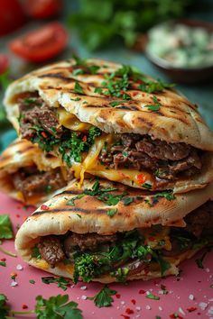 two pita sandwiches stacked on top of each other