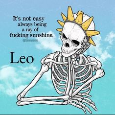 a skeleton with a crown on it's head and the words leo above it