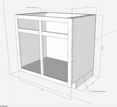 the front view of a cabinet with measurements for its doors and bottom section, as well as