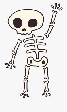 a drawing of a skeleton with one hand in the air