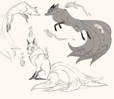 three different types of foxes are depicted in this drawing